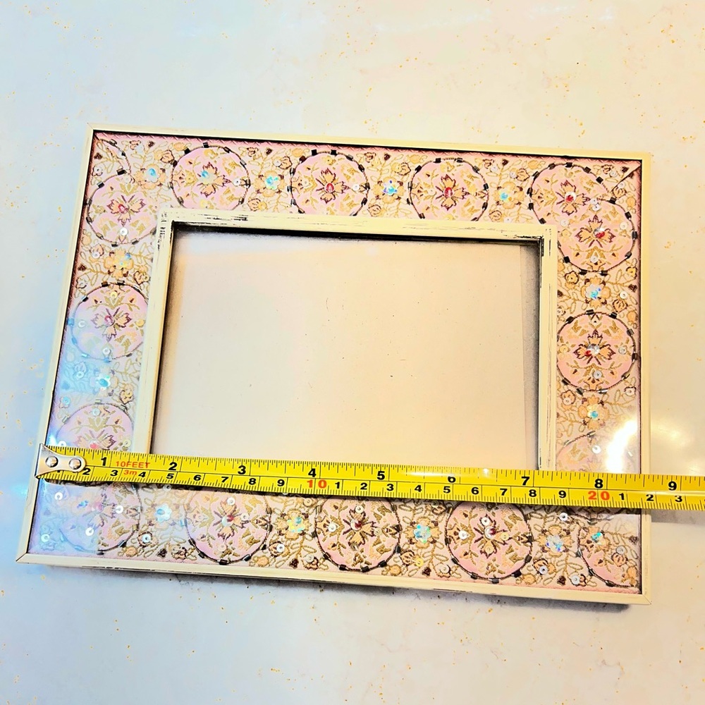 Metal Glass Fabric Picture Frame Pink Embroidered Sequins Floral 4x6" Photo - Picture 6 of 8